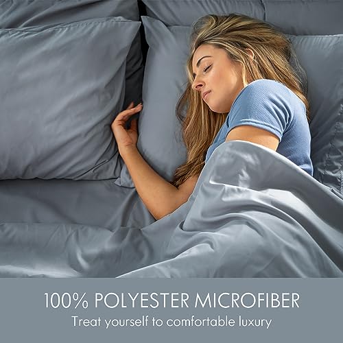 Twin Size Sheet Set Deep Pocket- 4 Piece Ultra Soft Machine Washable Luxury Bed Sheet Set - Shrinkage & Fade Resistant Embroidered Bedding Sheet (Twin, Steel Blue)