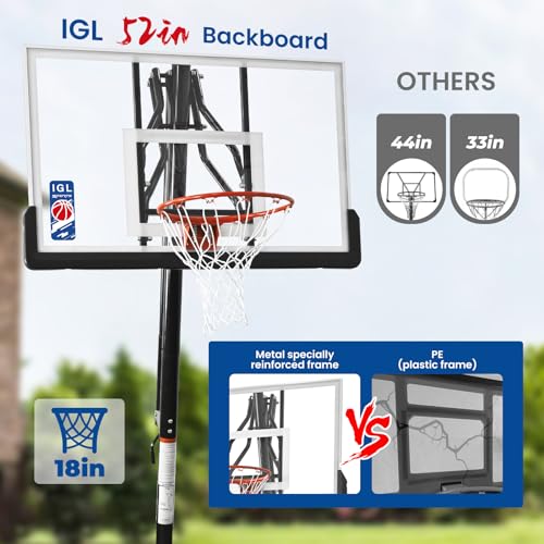 IGL Basketball Hoop Outdoor with 52 Inch Shatterproof Backboard, 10FT Height Portable Basketball Hoop Outdoor, Adjustable Basketball Goal System (Black)