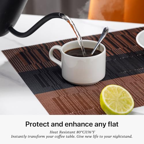 LEXMORE PVC Woven Placemats 4 PCS Wipeable Indoor/Outdoor Table Mats Washable Vinyl Place Mats for Dining Table, Set of 4-Ombre Brown Black