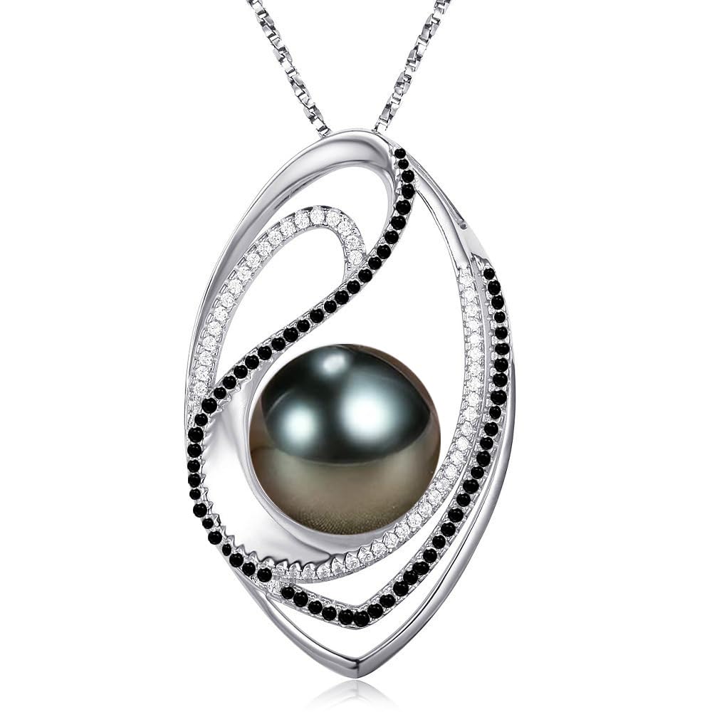 NONNYL Gifts for Women Wife Anniversary Pearl Necklace for Women- Tahitian Black Real 9-10mm Quality Handpicked Nature- Gifts for Mom Girlfriend Her-Birthday Christmas