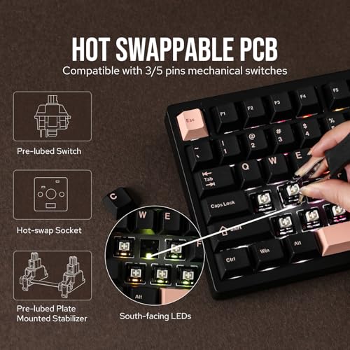 EPOMAKER P75 Wireless Aluminum Mechanical Keyboard, Bluetooth 5.0/2.4GHz/USB-C Hot Swappable Custom Keyboard, Gasket Structure Creamy Keyboard for PC/Tablet/PS/Xbox (Black, Wisteria Tactile Switch)
