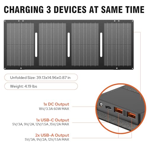 Portable Solar Generator, 300W Portable Power Station with Foldable 60W Solar Panel, 110V Pure Sine Wave, 280Wh Lithium Battery Pack with DC AC Outlet for Home Use RV Outdoor Camping Adventure
