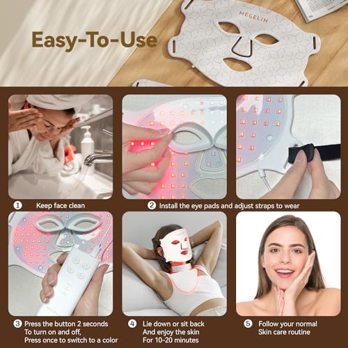 MEGELIN Led Red Light Therapy Face & Neck Mask, 7 Colors Led Light Therapy Facial Mask, Infrared Red Light Therapy Mask, Infrared Light Skin Rejuvenation(Black)