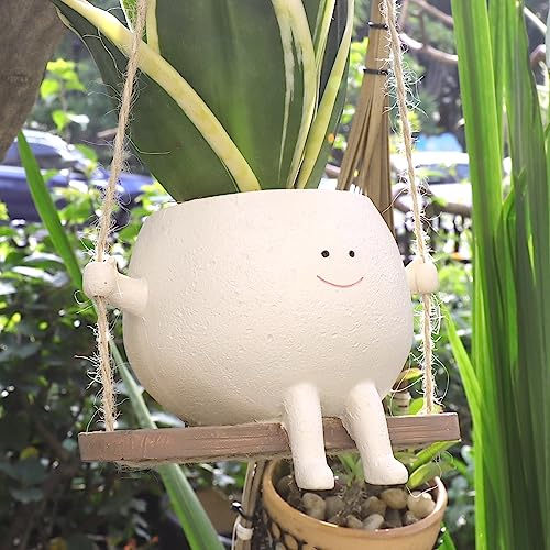 UMESONG Swing Face Planter Pot Hanging Resin Flower Head Planters for Indoor Outdoor Plants Succulent Pots for String of Pearls Plant Live Gift Ideas for Mother, Christmas