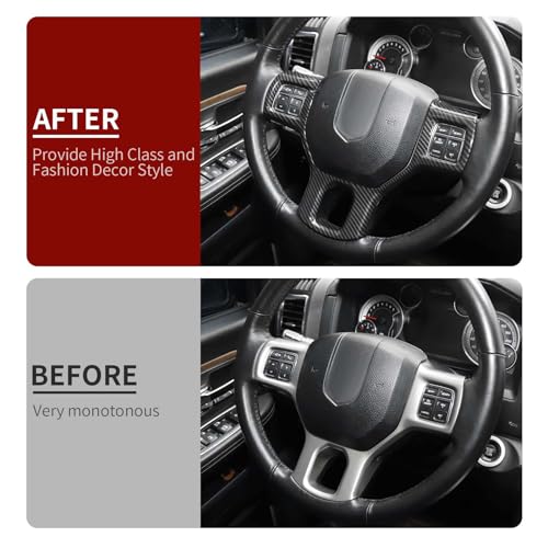 Linskip Steering Wheel Trim Compatible with Ram 1500 2010 2011 2012 2013 2014 2015 2016 2017 2018, Steering Wheel Cover for Ram Interior Accessories(Carbon Fiber Black)