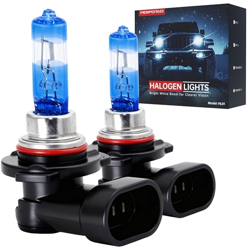 PERPOTAO 9005 Halogen Bulbs, 12V 60W, 4000K White, High Performance, Brighter Whiter Light, High Beam & Fog Light Bulb Replacement, Long Life, Plug and Play, 2 Pack