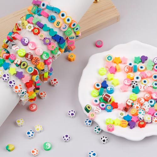 GMMA Flower Polymer Clay Beads Bracelet Making Cute Fun Spacer Beads for Jewelry Making, 180pcs Beads for Necklace Bracelets Earrings Key Chains Making DIY Accessories for Women