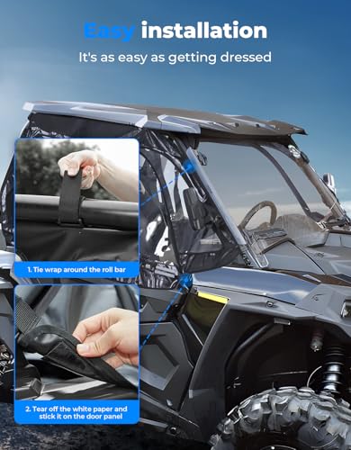KEMIMOTO Soft Upper Doors Fit with Side Mirrors and Windshields, Compatible with Polaris RZR XP 1000 / XP Turbo 2014-2023 UTV Cab Enclosures Upgrade Zippers 3-Pane Window - 2 Seater