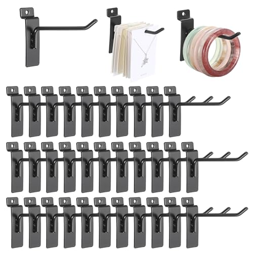OGANAZI 35 Pack Slatwall Hook 4 Inch Slatwall Accessories Slat Wall Hanging Hooks Metal Slat Wall Shelf Brackets and Hanger Slatwall Panel Hook for Garage Shop Retail Display Efficient Storage Silver