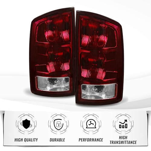 HECASA Tail Light Assembly w/Halogen Bulb Compatible with 2002-2006 Dodge Ram 1500/2003-2006 Dodge Ram 2500 3500 Tail Lamp Signal Brake Lamp Replacement for CH2801147 CH2800147 Pair&Dark Red