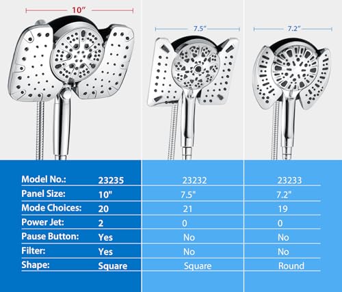 INAVAMZ 2-IN-1 Shower Heads with Handheld Spray Combo: 7.5 Inch Rain Shower Head & 10 Settings Hand Held Shower Head, Detachable Shower Head with Hose