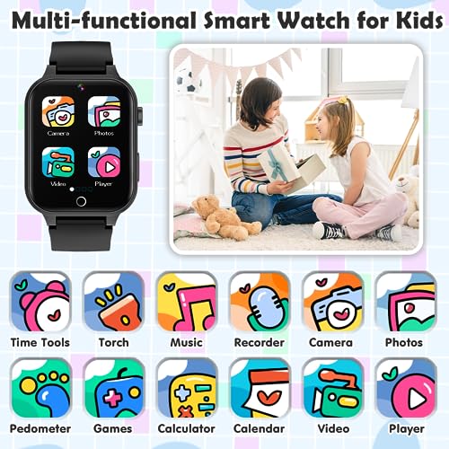 Luyiilo Kids Games Watch, with 26 Puzzle Games, Touch Screen, HD Camera, Alarm Clock, Toys for Ages 4-12 Years Old.Birthday Gift for Boys Girls (Black)