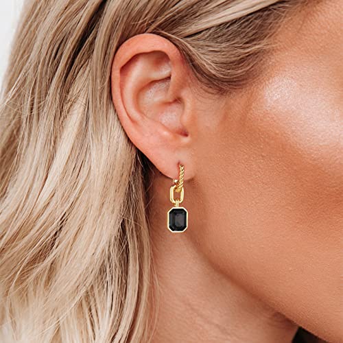 Mesovor Gold Crystal Hoop Earrings for Women Trendy, 18K Gold Plated Hoop Earrings | Emerald Green Black Crystal Dangling Earrings Jewelry Gift for Mother Wife (Hot Neon Pink)