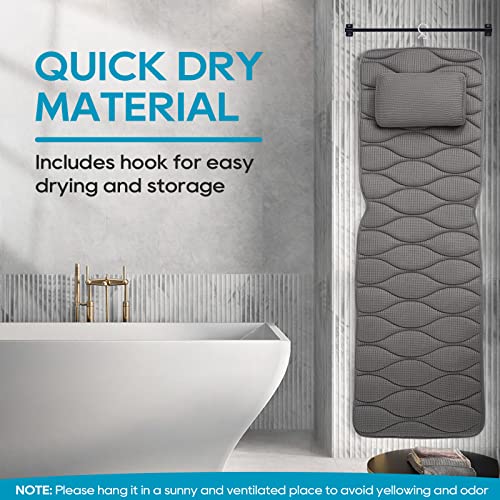 Full Body Bath Pillow, Bath Pillows for tub with Mesh Washing Bag & 21 Non-Slip Suction Cups, Spa Bathtub Pillow for Head Neck Shoulder and Back Support - 5D Air Mesh & Quick Drying | Blue