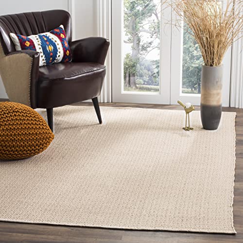 SAFAVIEH Montauk Collection Area Rug - 8' x 10', Ivory & Blue, Handmade Cotton, Ideal for High Traffic Areas in Living Room, Bedroom (MTK717C)