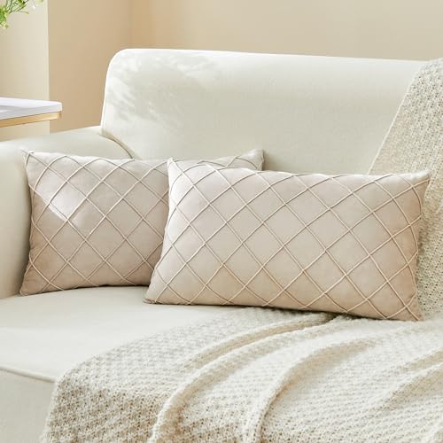 JELLYMONI Pack of 2 Velvet Couch Throw Pillow Covers 12x20 Inch, Decorative Couch Pillow Covers Geometric Pattern, Soft Sofa Cushion Covers Home Decor(Blue)