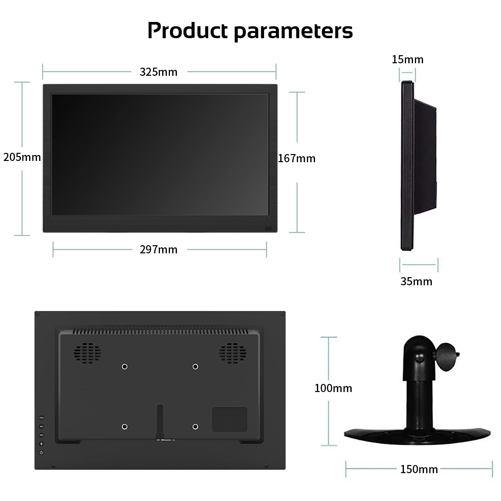 Pisichen Portable Mini 13.3" HDMI Monitor, 1366x768 LED, HDMI/VGA/USB/AV/BNC Input for PC/Laptop/PS4/Ras Pi, Wall Mountable, Built-in Speakers