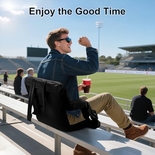 Stadium Seats for Bleachers with Back Support and Thick Padded Cushion,18" Extra Wide Portable Reclining Folding Chair with Optional Arms, 4 Pockets and Shoulder Straps,Big Size,Black,2PCS