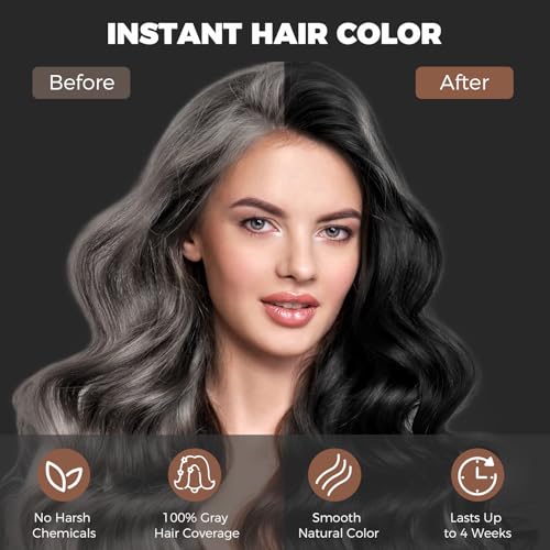 Natural Black Hair Dye Shampoo Instant & Easy 3-in-1 Hair Color Solution for Men and Women - Herbal Formula, Ammonia-free, Lasts 30 Days - 16.90 oz