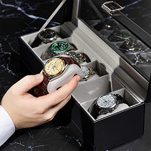 ProCase Watch Box for Men, 3 Slot Watch Display Case with Drawer, Mens Watch Case With Glass Lid, 2-Layer Jewelry and Watch Storage Watch Holder Organizer for Men Women -3 Slot, Black