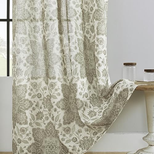 Central Park Linen Grommet Semi Sheer Curtain Panel 90 Inches Long for Living Room, Flax Linen Blended Farmhouse Rustic Light Filtering Window Treatment Drape for Bedroom, Pink, 58" Wx90 Lx2