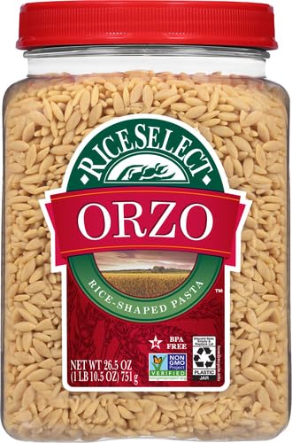 RiceSelect Orzo Rice-Shaped Pasta, Premium Non-GMO Orzo Pasta, 26.5-Ounce Jar