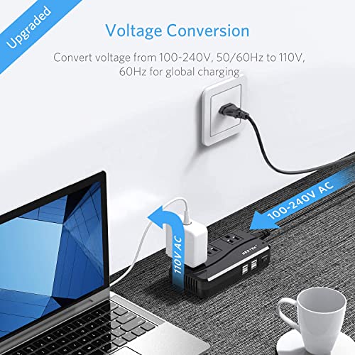 BESTEK Universal Travel Adapter 220V to 110V Voltage Converter with 6A 4-Port USB Charging and UK/AU/US/EU Worldwide Plug Adapter (Black)