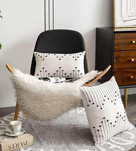 Boho Throw Pillow Covers 12x20 Set of 2 Decorative Pillows for Bed, Neutral Pillow Covers Beige with Black Line Throw Pillows for Modern Farmhouse Couch Sofa Living Room Outdoor