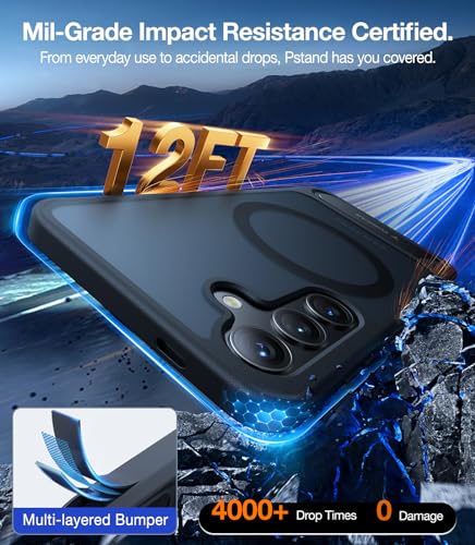 TORRAS Strong Magnetic & Seamless Stand for Samsung Galaxy S24 Case for MagSafe, 12FT Mil-Grade Drop Protection, Adjustable Kickstand for Samsung Galaxy S24 Case with Stand, Slim Frosted Matte Black