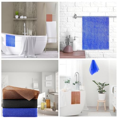 UJFQBH 3 Pieces African Bath Sponge African Net Long Net Bath Sponge Exfoliating Shower Body Scrubber Back Scrubber Skin Smoother,Great for Daily Use (Purple, Pink,Green)