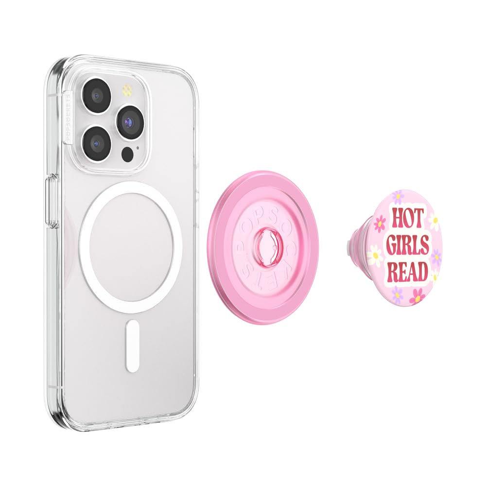 PopSockets Round Phone Grip Compatible with MagSafe, Adapter Ring Included, Phone Holder, Wireless Charging Compatible - Hot Girls Read Pink