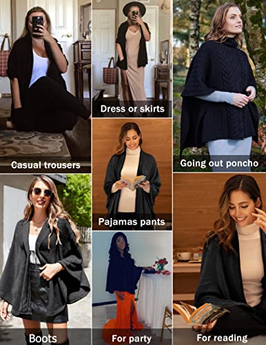 Ekouaer Women's Cardigan Cashmere Solid Poncho Loose Loungewear Tops Winter Shawl Cape