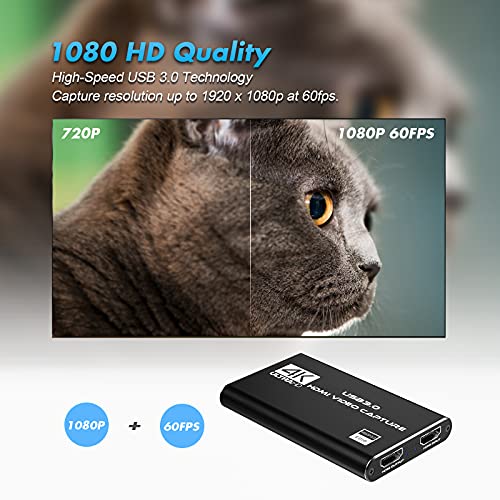 Rybozen USB 3.0 1080p HDMI Capture Card, V316B Model for Game Recording, Live Streaming Broadcasting, Compatible with Mac Os, Windows, Xbox, Black