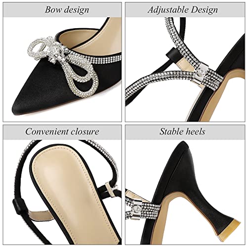 Susanny Wedding Shoes for Women Low Heel Bridal Shoes Bow Heels Pumps Denim Rhinestone Heels Bride Party Bridesmaid Evening Dress Homecoming Shoes 6.5