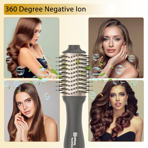 Nicebay Hair Dryer Brush, Hot Tools Blow Dryer Brush for Women, One Step Blowout Brush with Display Screen, Oval Ceramic Barrel, Negative Ion, Black and Gold