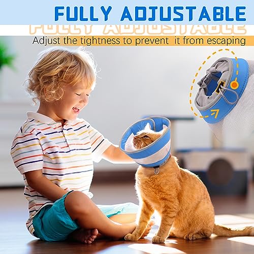 GoGoPaw Cat Cone, Breathable Cat Cone Collar Soft, Adjustable Cat Cone to Stop Licking, Water Resistant Neck Cone for Cats with Air Mesh, Protective Cat Recovery E Collar for Cat Kitten(Blue,S-2