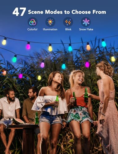 Govee Smart Outdoor String Lights H7029, 24ft RGBIC Outdoor Lights with 8 Dimmable LED Bulbs, IP65 Waterproof, Color Changing Warm White Lights with 47 Scene Modes for Patio, Backyard, App Control
