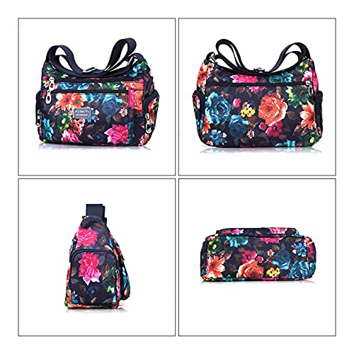 NOTAG Crossbody Bags for Women Nylon Shoulder Bag Floral Multi-Pocket Purses and Handbags (BH)