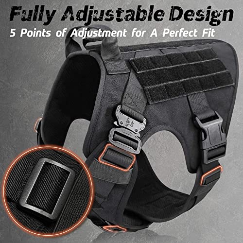 rabbitgoo Tactical Dog Harness for Large Dogs, Heavy Duty Dog Harness with Handle, No-Pull Service Dog Vest Large Breed, Adjustable Military Dog Vest Harness for Training Hunting Walking, Black, S
