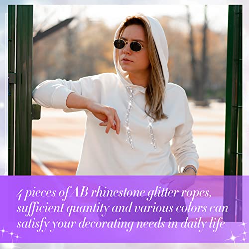 Juinte 4 Piece Rhinestone Shoe Laces Crystal Glitter Rope Bling Hoodie String Rhinestone Glitter Rope for Sneakers Sweatpants (AB Color)