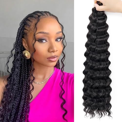 Eerya Long Curly Braiding Hair 18 Inch 2 Packs Ocean Wave Crochet Hair for Black Women Deep Wave Braiding Hair for Boho Braids(18 inch, #350)