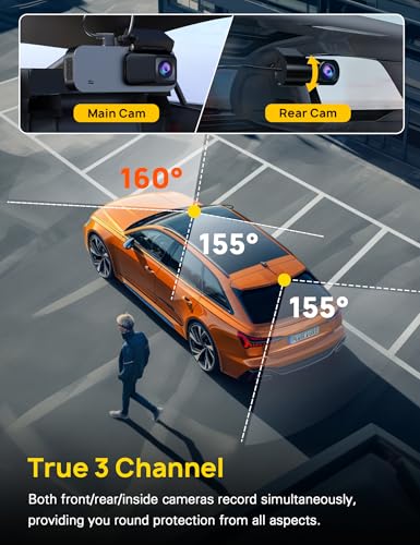 Anyski 3 Channel 5GHz WiFi Dash Cam with 64GB Card, 2.5K+1080P Dash Cam Front and Rear/Inside, 2.5K+1080P+1080P Three Way Dash Camera for Cars, Dashcam 24H Parking Mode, Support 256GB Max Silver