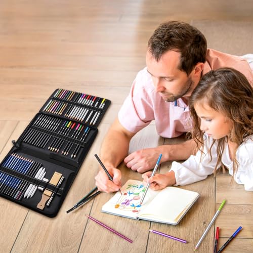 Kebuye Drawing Sketching Pencils-78 Pack Drawing Pencils for Sketching Pro Art Sketch Supplies with Sketchbook, Graphite,Colored, Charcoal, Watercolor, Metallic Pencils for Artists Teens Beginner