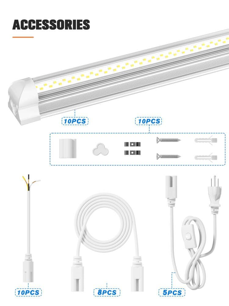 ELEKICO 8FT LED Shop Light, Super Bright 100W Shop Lights, 15000LM 5000K 8 Foot Led Lights, Linkable 96" LED Shop Lights Lighting for Garage with Plug, V Shape T8 8' Led Light Fixtures 10 Pack