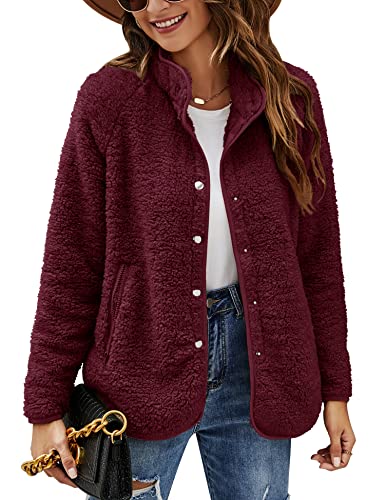 Micoson Warm Winter Outwear Coat for Women Fashion Open Front Button Down Fuzzy Cardigan with Pockets Army Green M