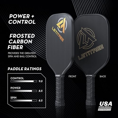 LETITREE 2025 Carbon Fiber Pickleball Paddle with T700 Carbon Fiber Surface (CFS) 16mm Polypropylene Honeycomb Core Pickleball Racket