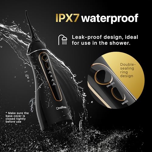 Oralfree Water Dental flosser Teeth Pick - Braces Cordless Oral Irrigator Portable Rechargeable Travel Irrigation Cleaner IPX7 Waterproof Electric Professional Flossing Teeth Cleaning for Home