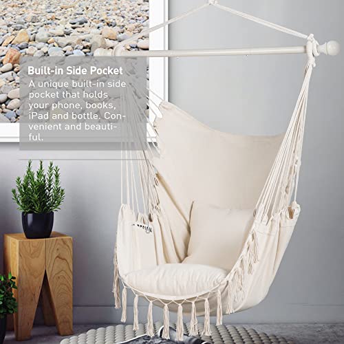 SUNCREAT Hammock Chair Swing with Steel Support Bar, Side Pocket, Large Hanging Chair Outdoor, Max 450lbs Capacity, Dark Gray