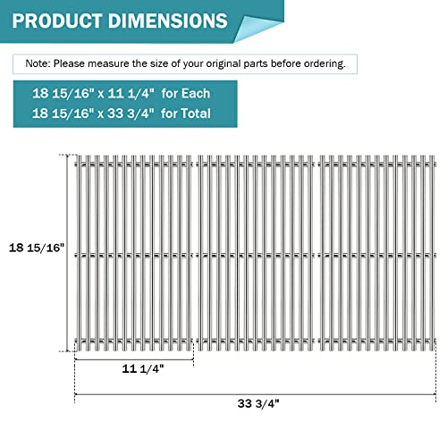 Criditpid 66097 18 7/8 inch Grill Grates for Weber Genesis II 400, II LX 400 Series, Genesis II E-410, S-410, SE-410, E-435, S-435 Grills, Cast Iron Cooking Grate Parts for Kitchenaid 740-0781, 66089