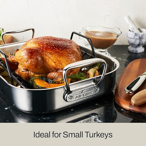 All-Clad Specialty Stainless Steel Roaster with Nonstick Rack 11x14 Inch Oven Broiler Safe 600F Roaster Pan, Pots and Pans, Bakeware, Silver